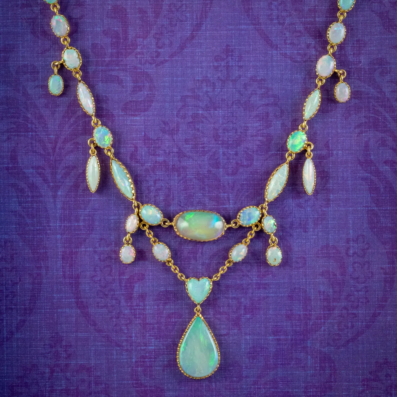 Antique Edwardian Opal Garland Necklace 18ct Gold E.W. Payne Boxed Circa 1915