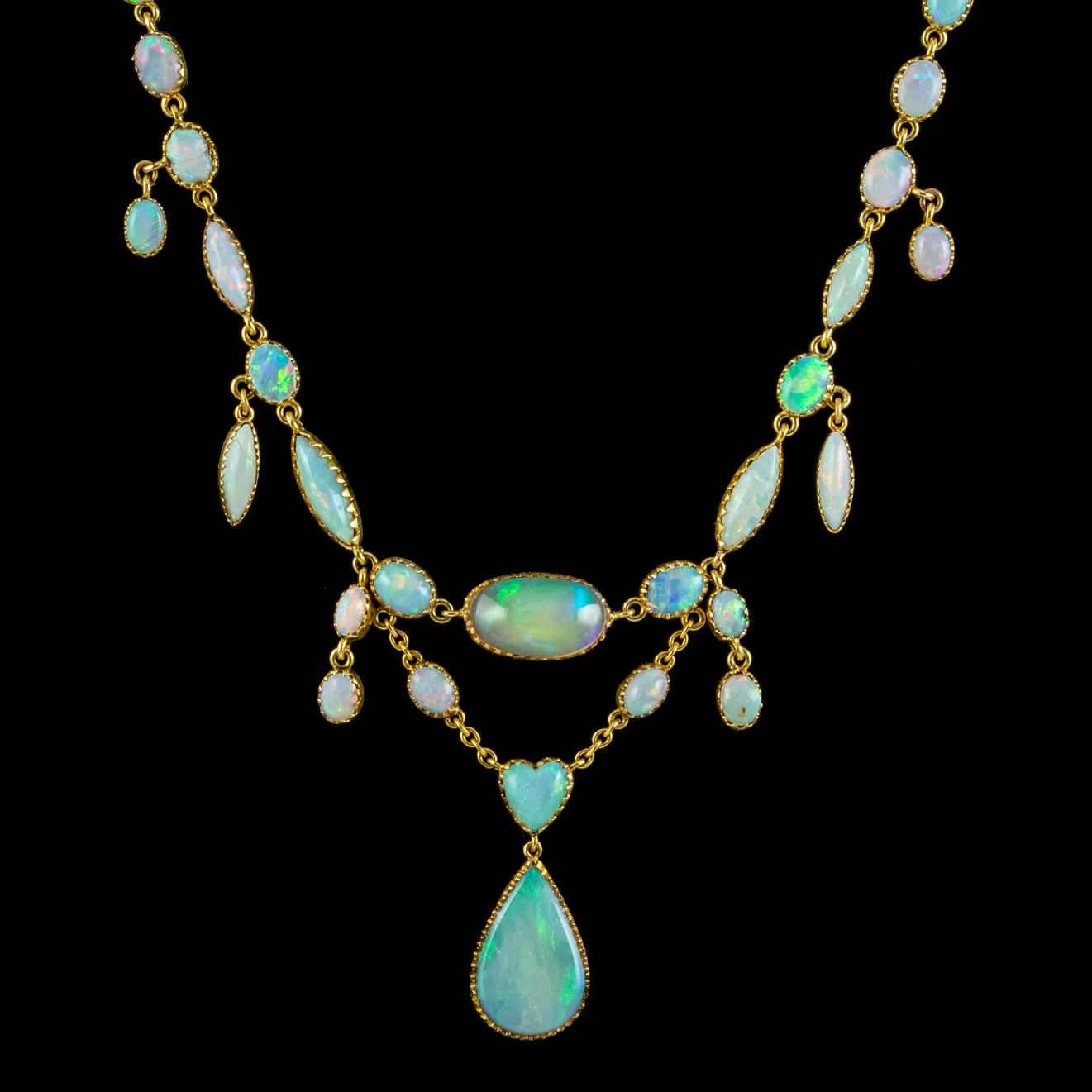 Antique Edwardian Opal Garland Necklace 18ct Gold E.W. Payne Boxed Circa 1915