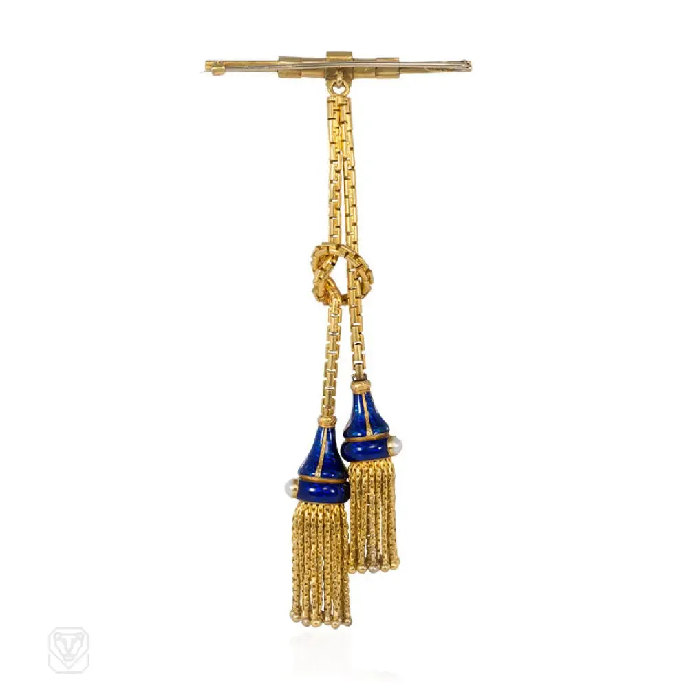 Antique gold and enamel tassel brooch