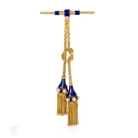 Antique gold and enamel tassel brooch