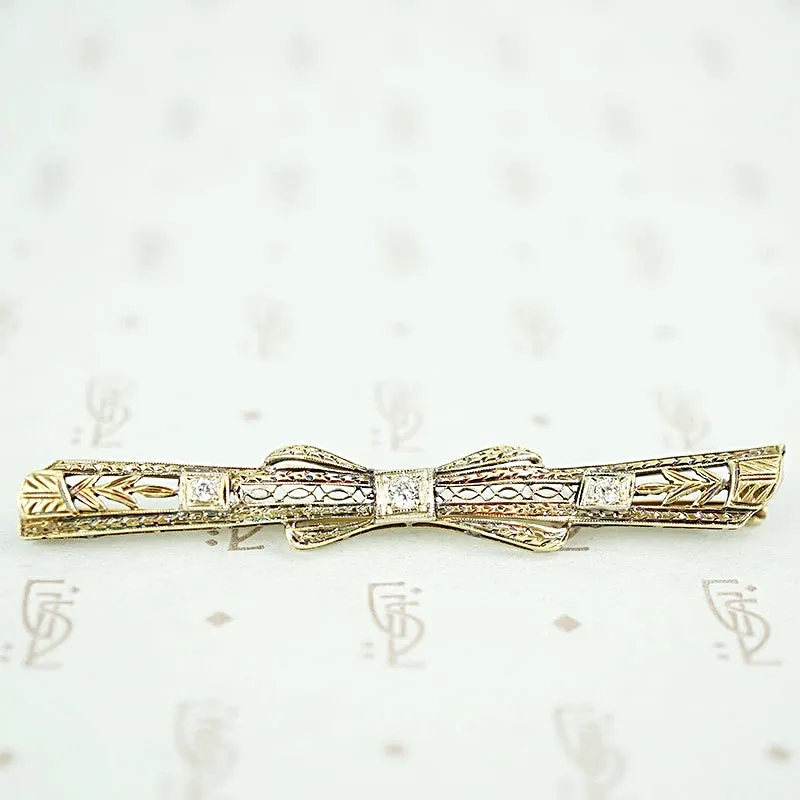 Art Deco Filigree Bow & Arrow Bar Pin