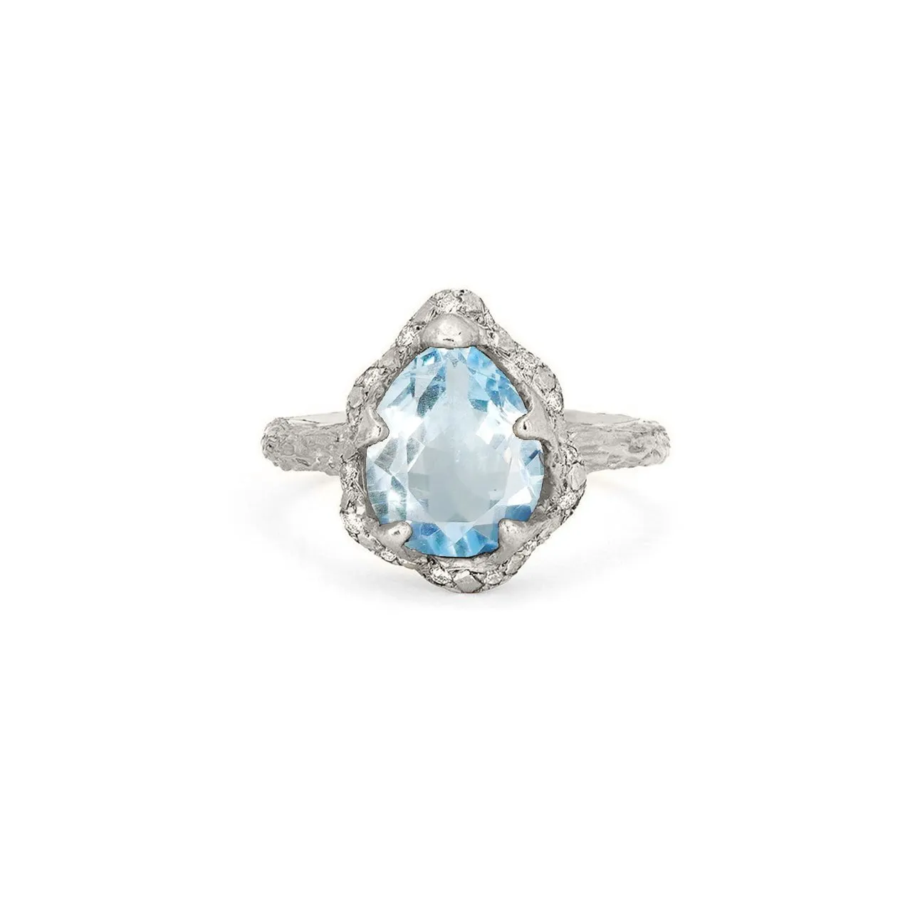 Baby Queen Water Drop Aquamarine Ring with Sprinkled Diamonds