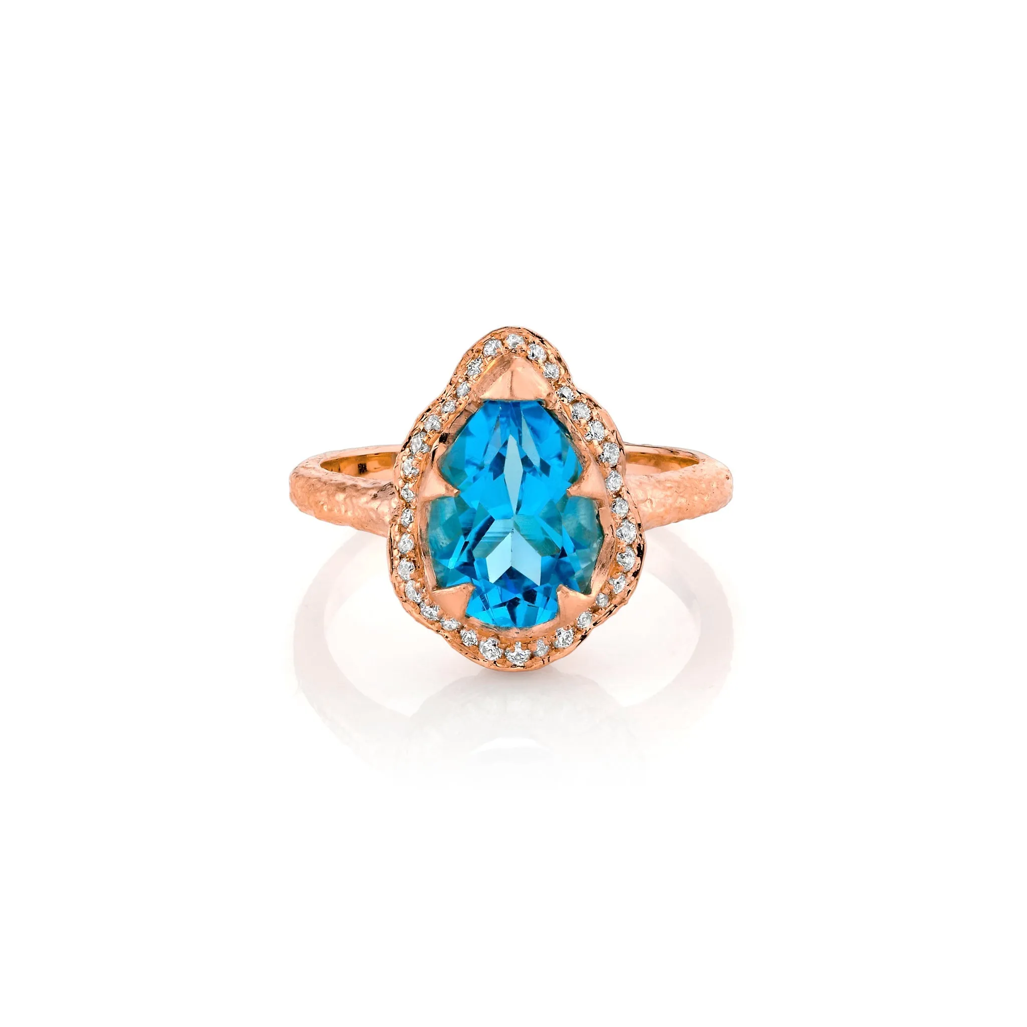 Baby Queen Water Drop Blue Topaz Ring with Full Pavé Halo