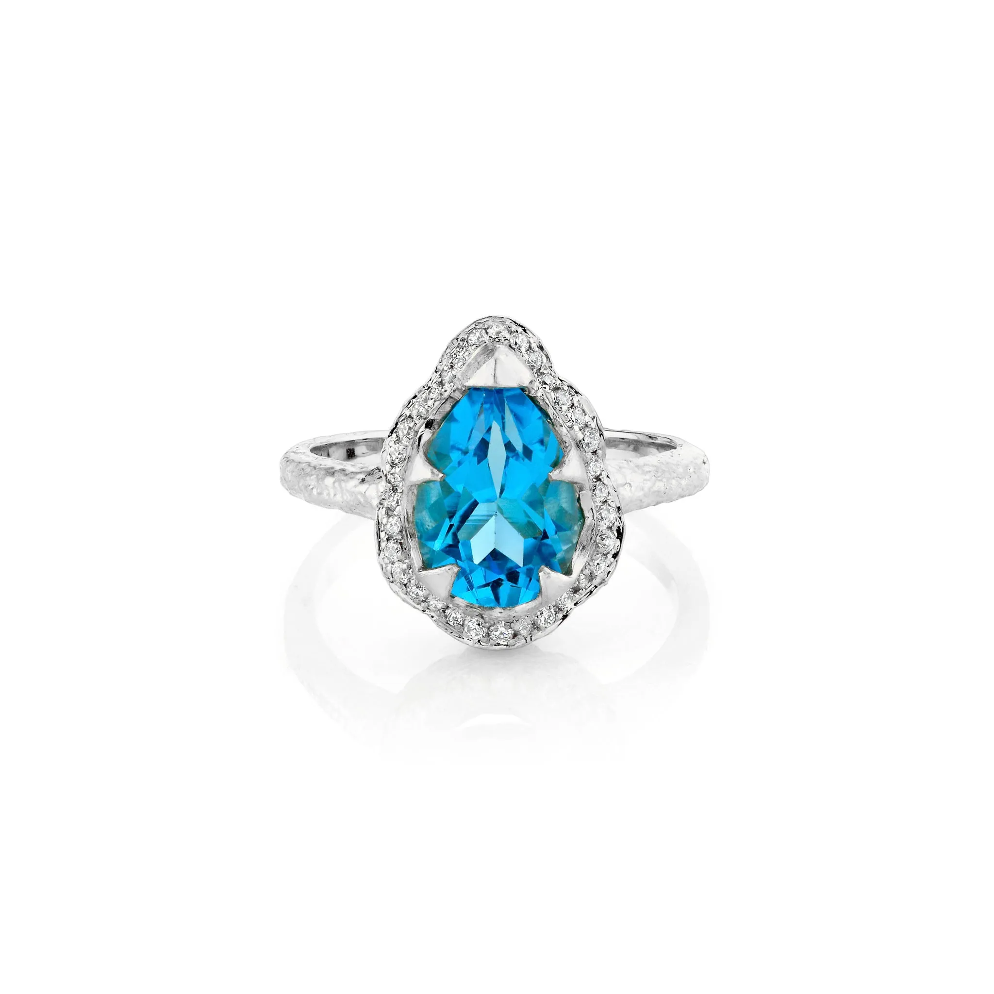 Baby Queen Water Drop Blue Topaz Ring with Full Pavé Halo