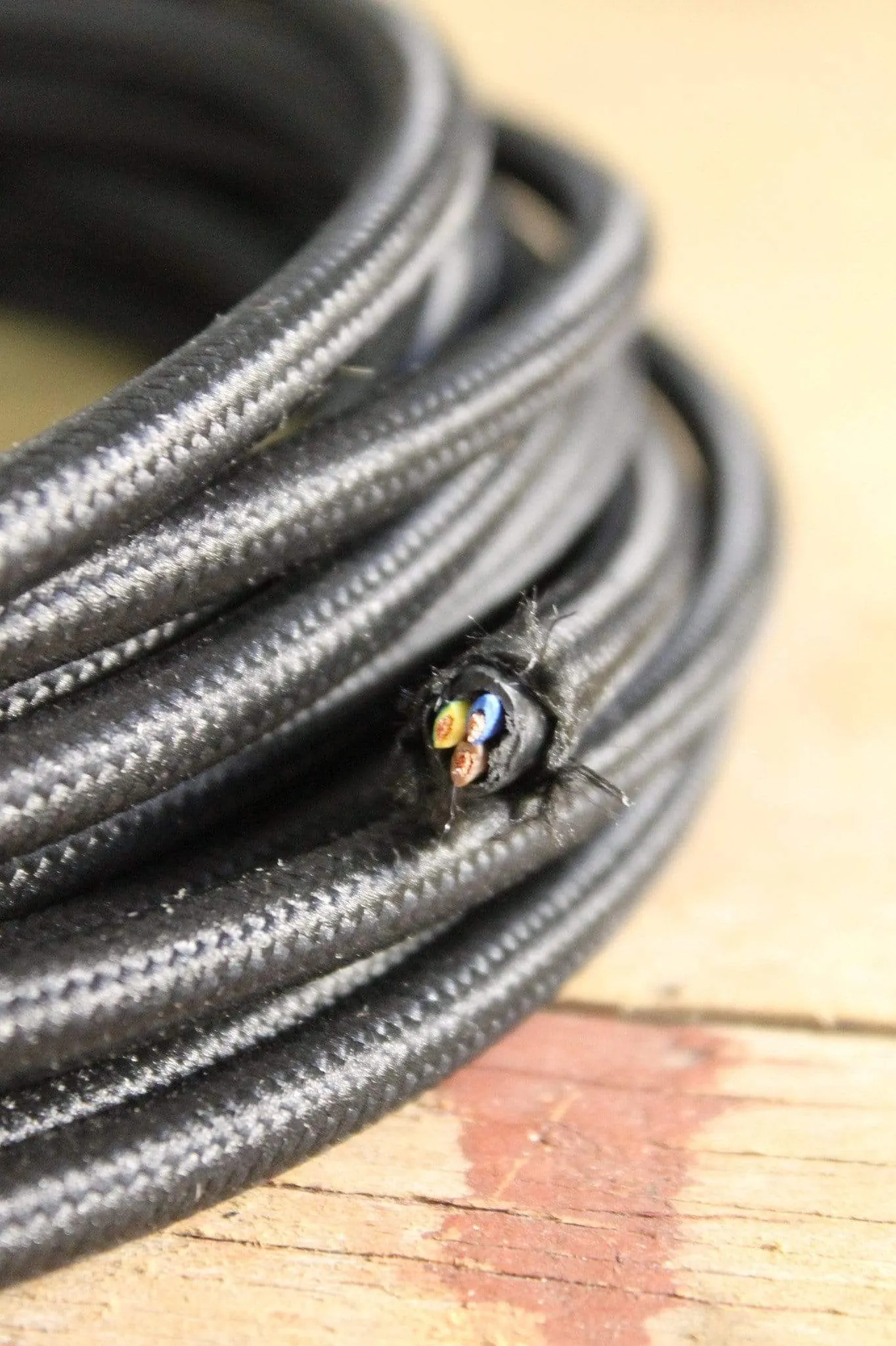 Black Braided Light Cord - 3 Core Insulated Cable