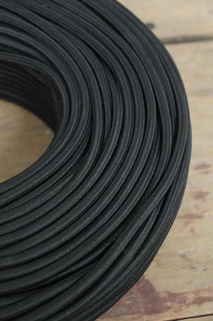 Black Braided Light Cord - 3 Core Insulated Cable