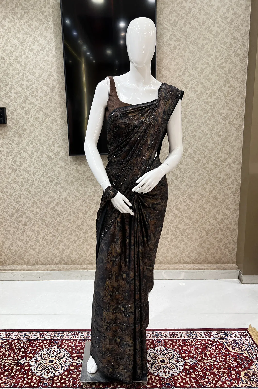 Black Digital Print with Stone work Saree