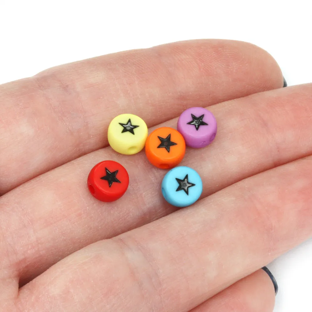 Black Stars Coloured Rounds Mix 4x7mm - Pack of 200