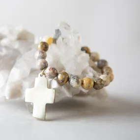 Brass Cross Bracelet-Mexican Agate