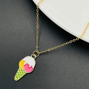 Brass With Enamel White Pink Yellow Gold Ice Cream Pendant For Women Girls