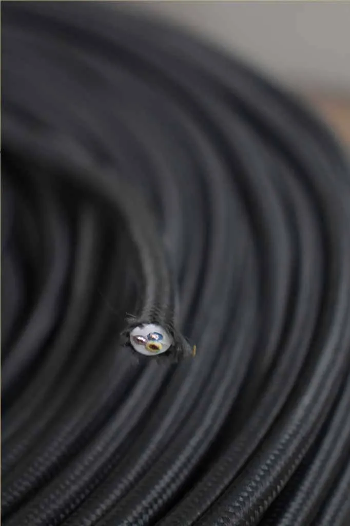 Charcoal Braided Light Cord - 3 Core Insulated Cable