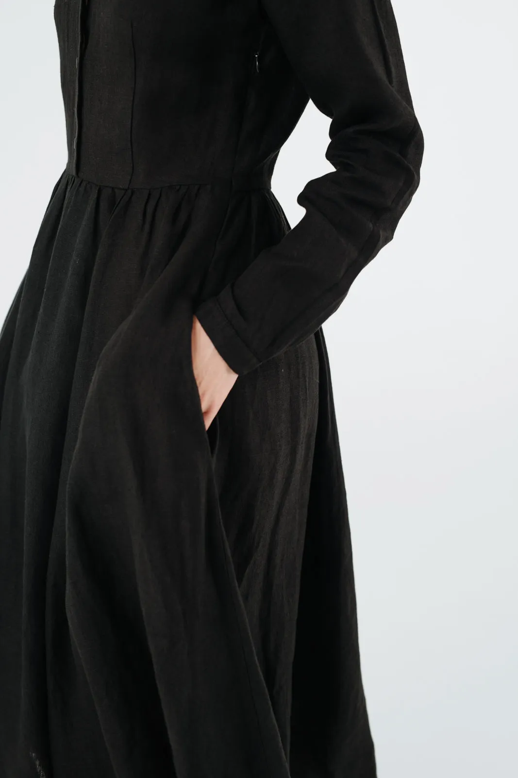 Classic Dress with Embroidered Hazelnut Collar, Long Sleeve