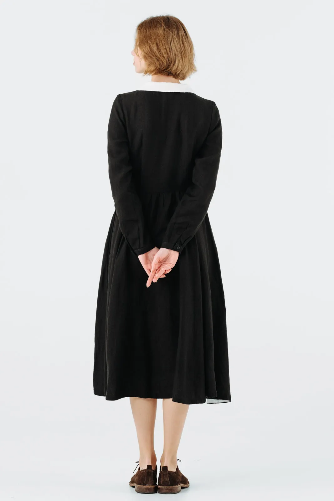 Classic Dress with Embroidered Hazelnut Collar, Long Sleeve