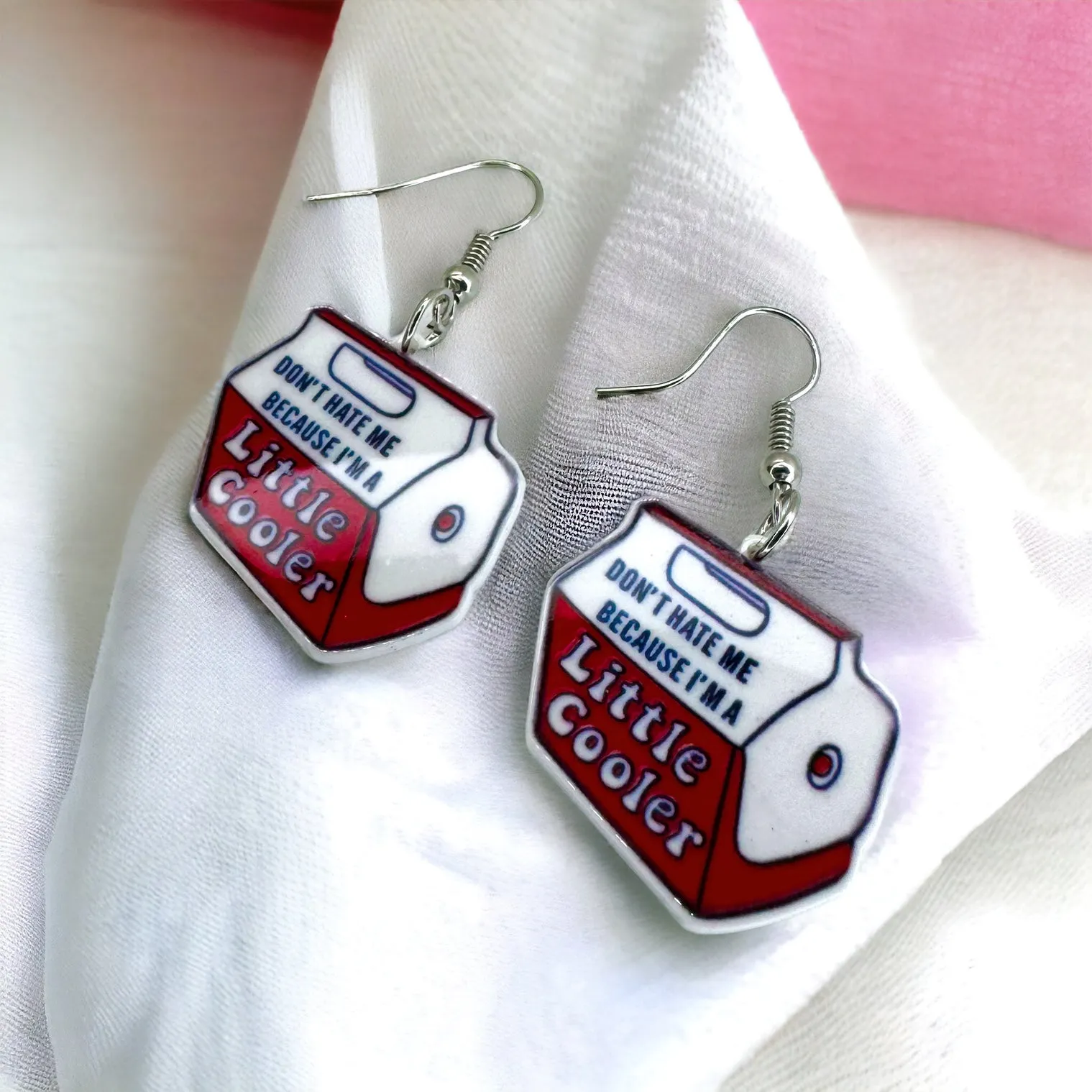 Cooler Earrings - Handmade Earrings, Ice Chest, Funny Earrings, A Little Cooler