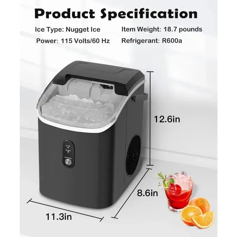 COWSAR Nugget Ice Maker Countertop, Chewable Pebble Ice 34Lbs/26.5LbsPer Day, Crunchy Pellet Ice Cubes Maker Machine