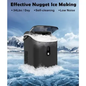 COWSAR Nugget Ice Maker Countertop, Chewable Pebble Ice 34Lbs/26.5LbsPer Day, Crunchy Pellet Ice Cubes Maker Machine