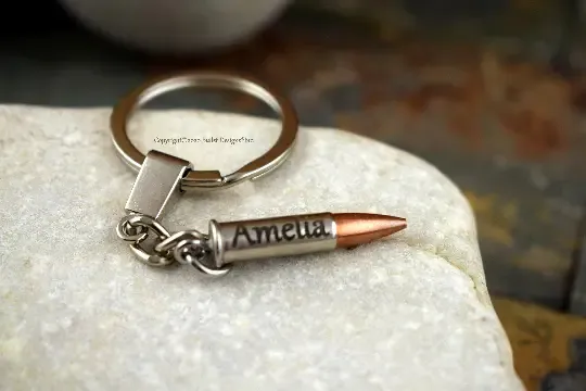 Custom 22 Rifle Real Fired Bullet Keychain, Free Engraving