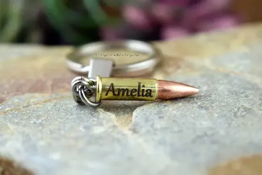 Custom 22 Rifle Real Fired Bullet Keychain, Free Engraving