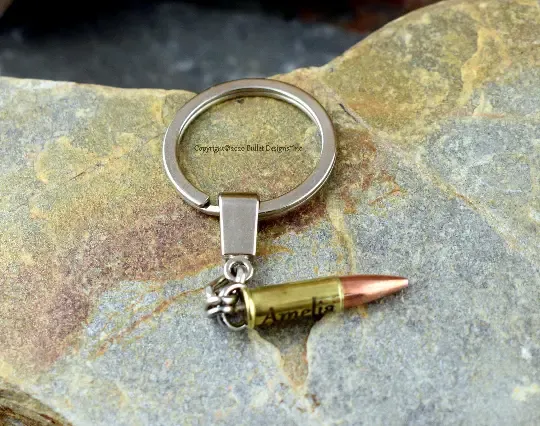 Custom 22 Rifle Real Fired Bullet Keychain, Free Engraving