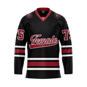 Custom Temple Ice Hockey Black Replica Sublimated Jersey