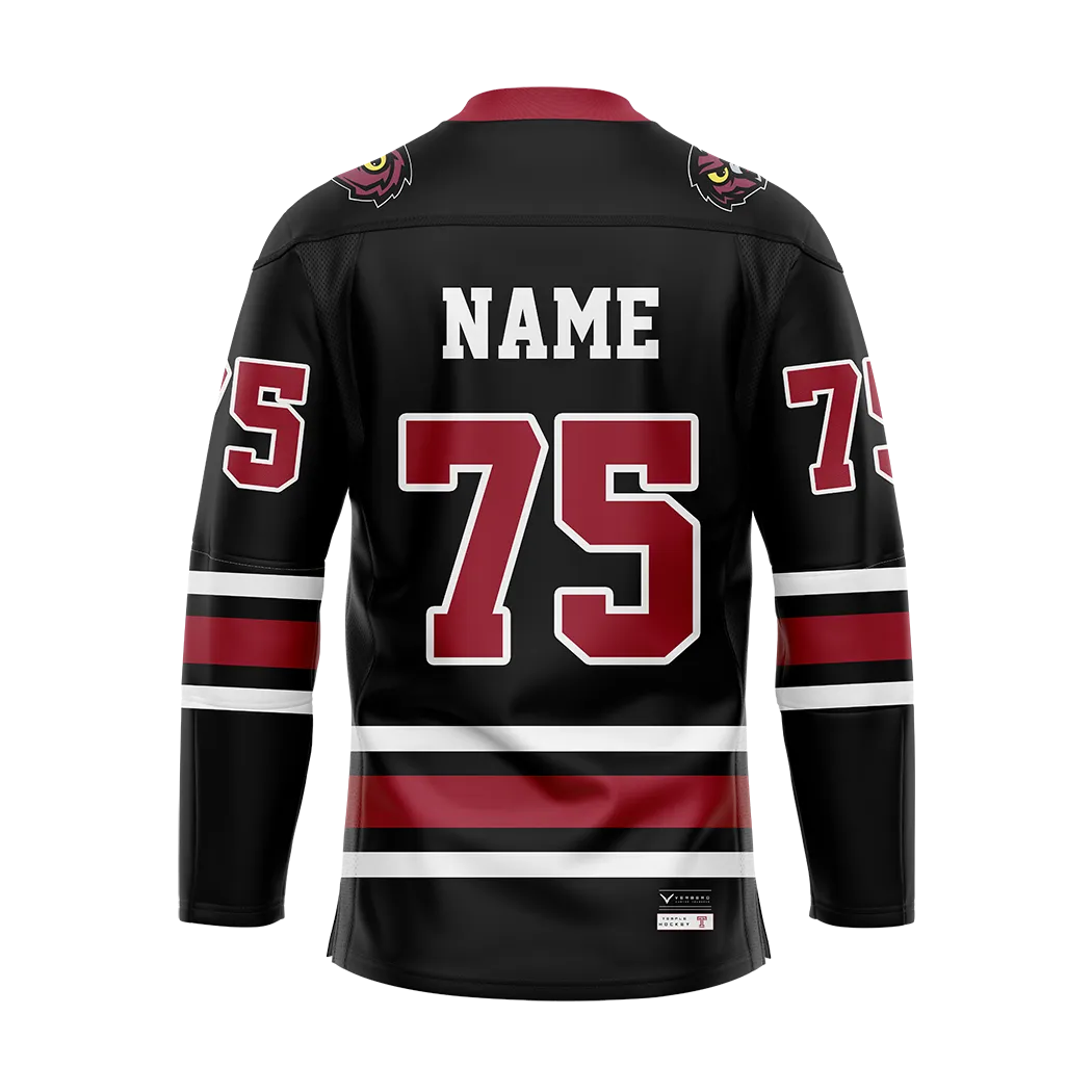 Custom Temple Ice Hockey Black Replica Sublimated Jersey