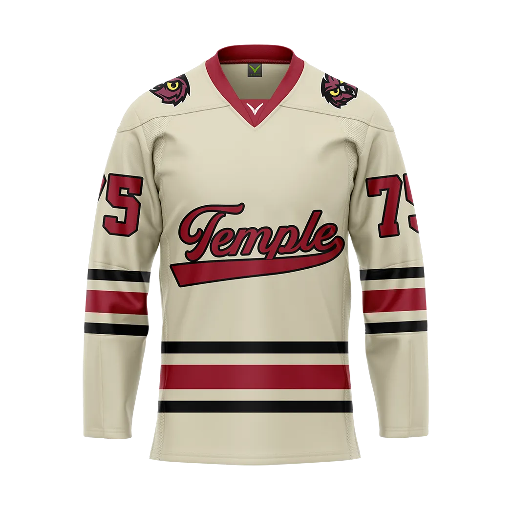 Custom Temple Ice Hockey Cream Replica Sublimated Jersey