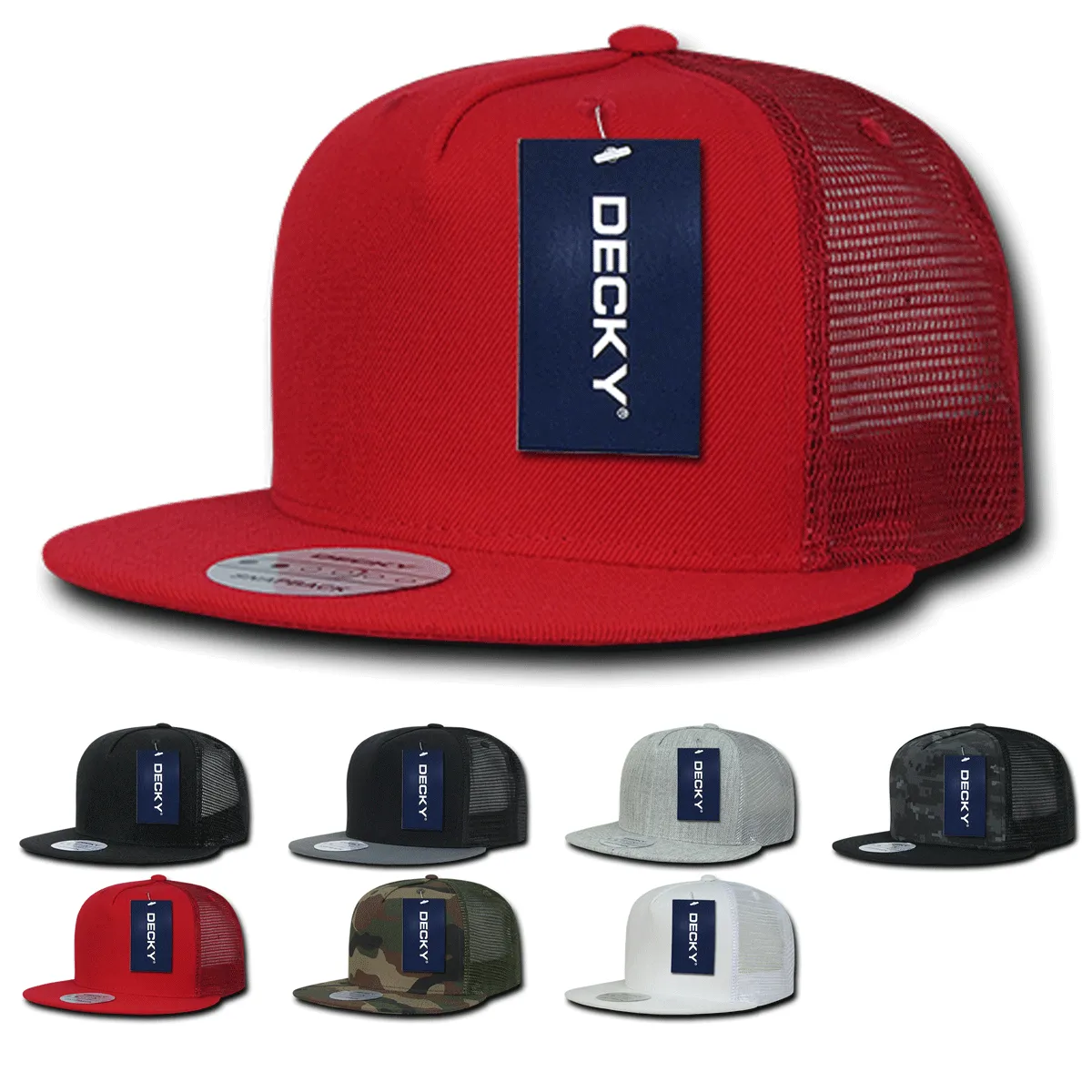 Decky 1063 5 Panel Trucker Cap, Snapback Flat Bill Hat