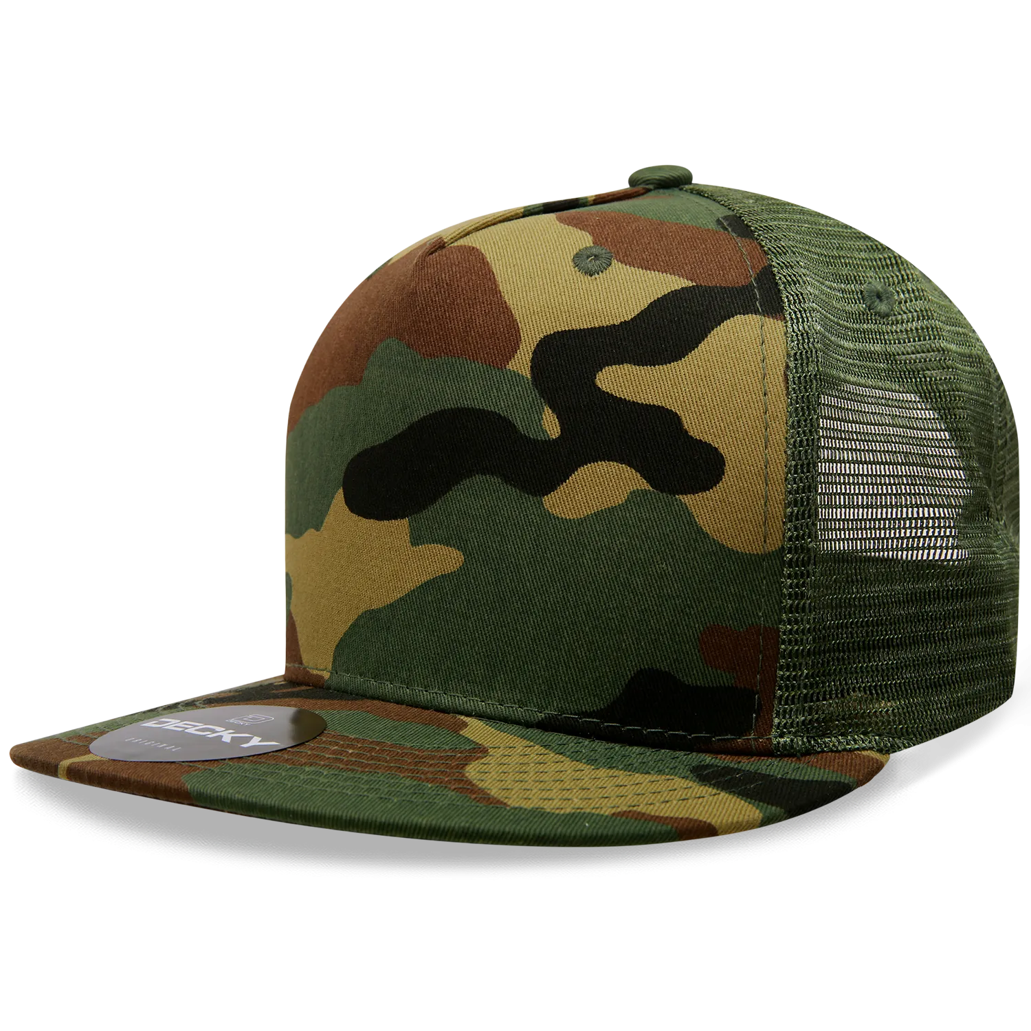 Decky 1063 5 Panel Trucker Cap, Snapback Flat Bill Hat