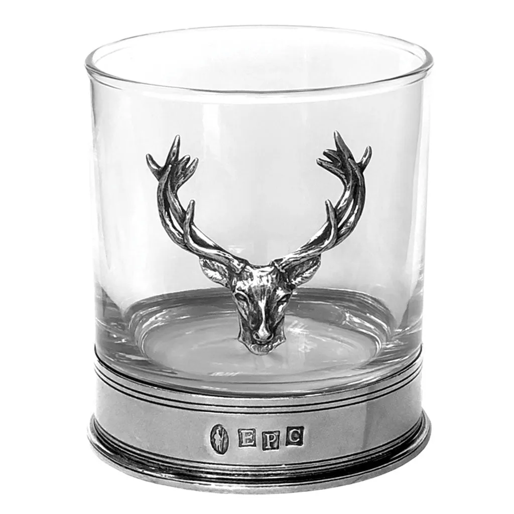 English Pewter 11oz Stag Head Whisky Glass Tumbler