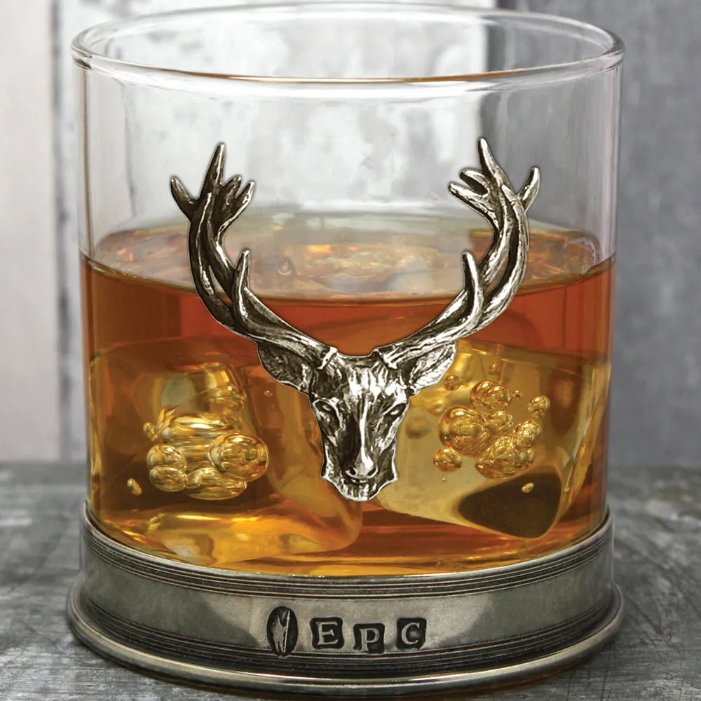 English Pewter 11oz Stag Head Whisky Glass Tumbler