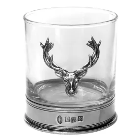 English Pewter 11oz Stag Head Whisky Glass Tumbler