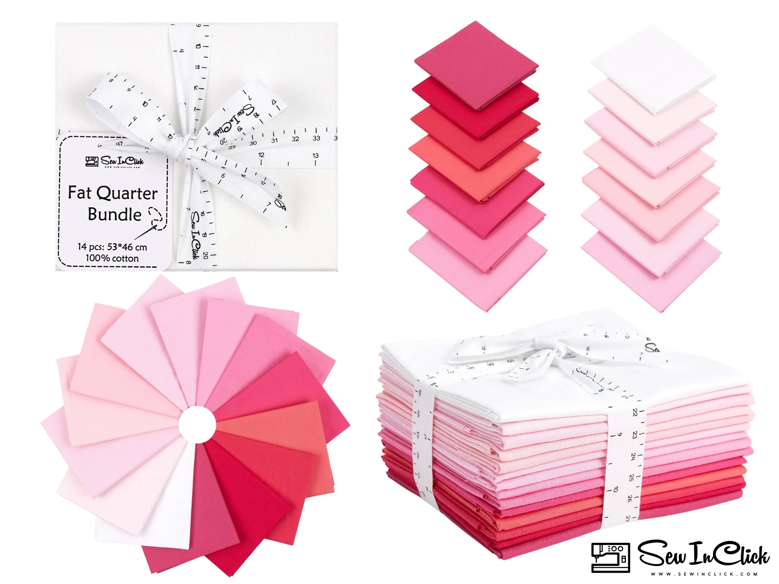 Fat Quarter Bundle -100% Cotton | Pure Solids | Shades of Pink and Magenta l Mix Colors | Quilting & Crafting Soft Fabric | Special Gift