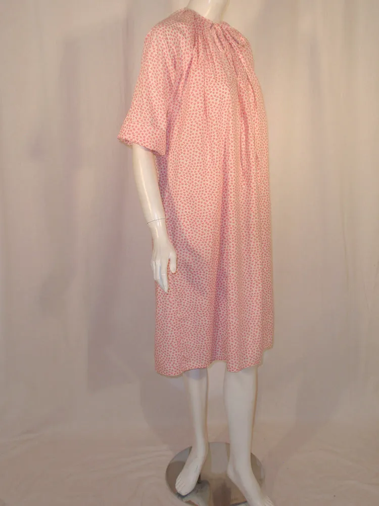 GEOFFREY BEENE 1970s Pink and White Clover Print Pattern Day Dress