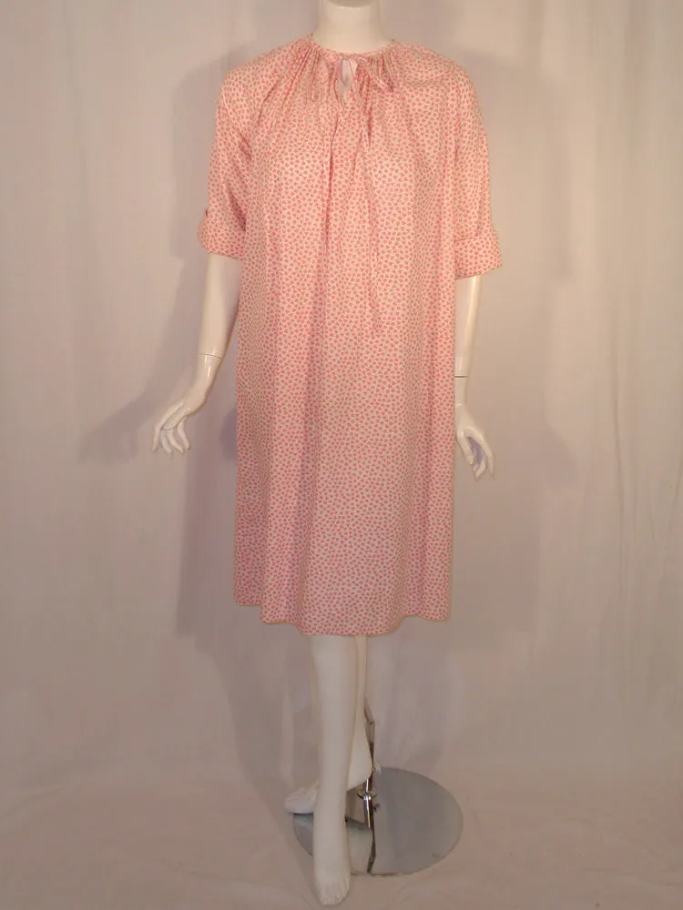 GEOFFREY BEENE 1970s Pink and White Clover Print Pattern Day Dress