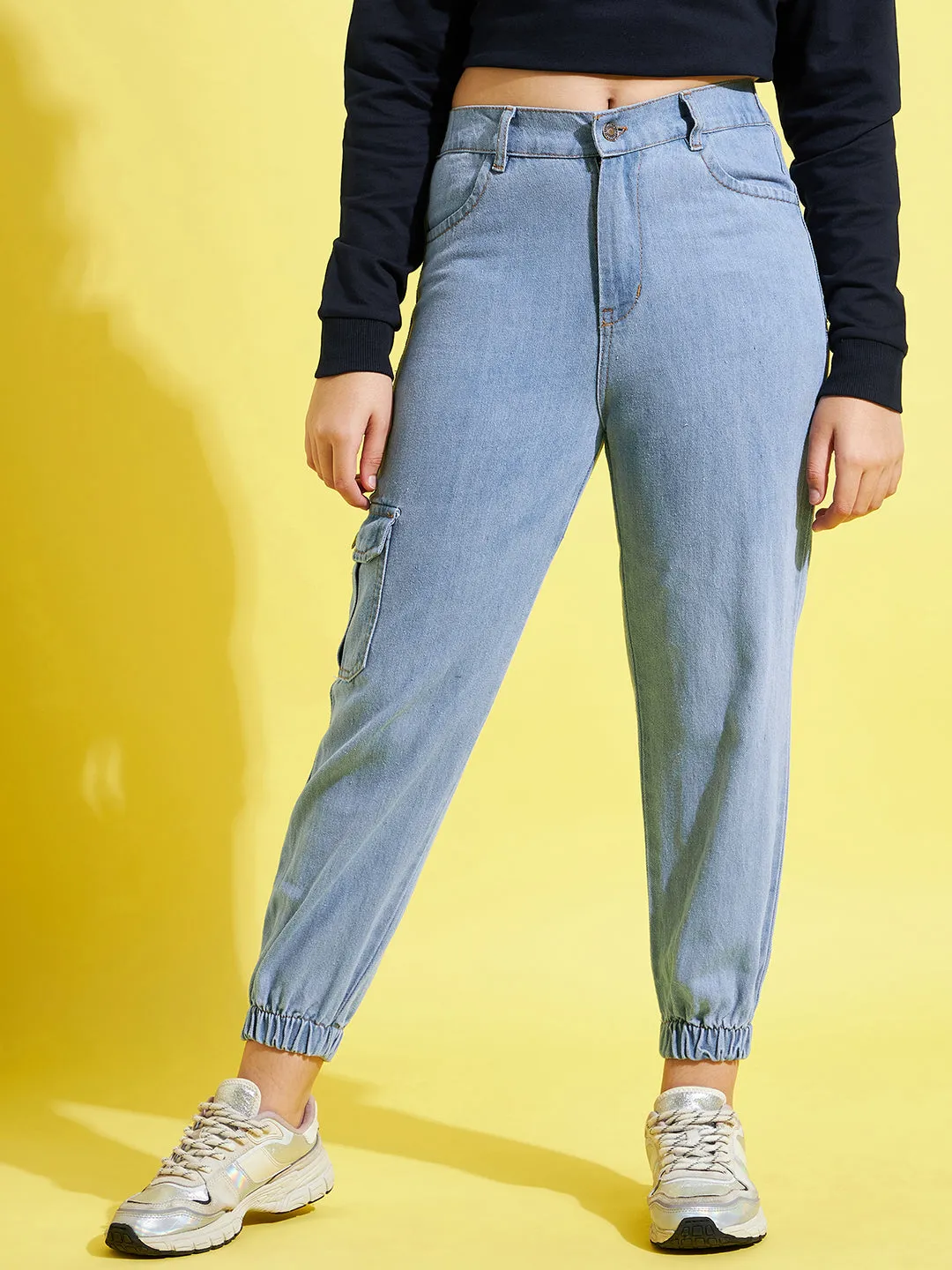 Girls Ice Blue Denim Jogger Jeans