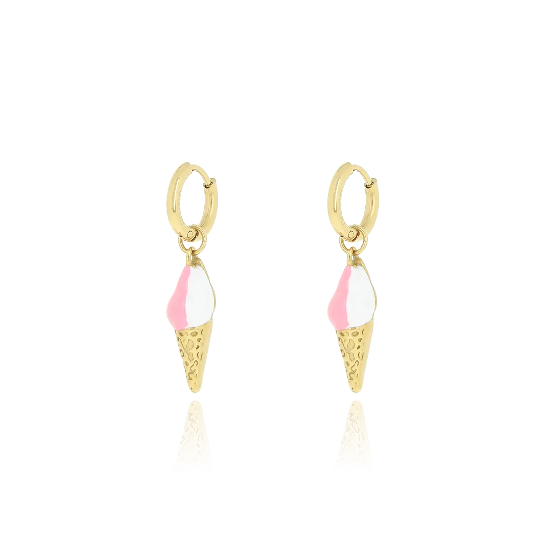 Gold coloured hoop earrings with ice cream charm