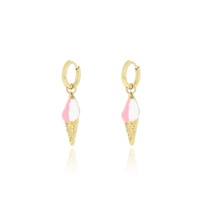 Gold coloured hoop earrings with ice cream charm