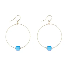 Gold Filled Royal Blue Crystal Cube Hoop Earrings