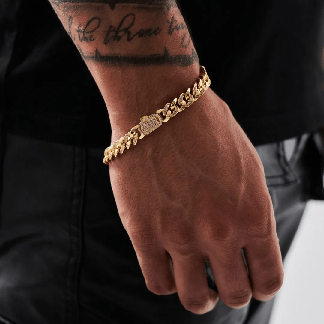 Half Iced Cuban Bracelet (Gold) 8mm