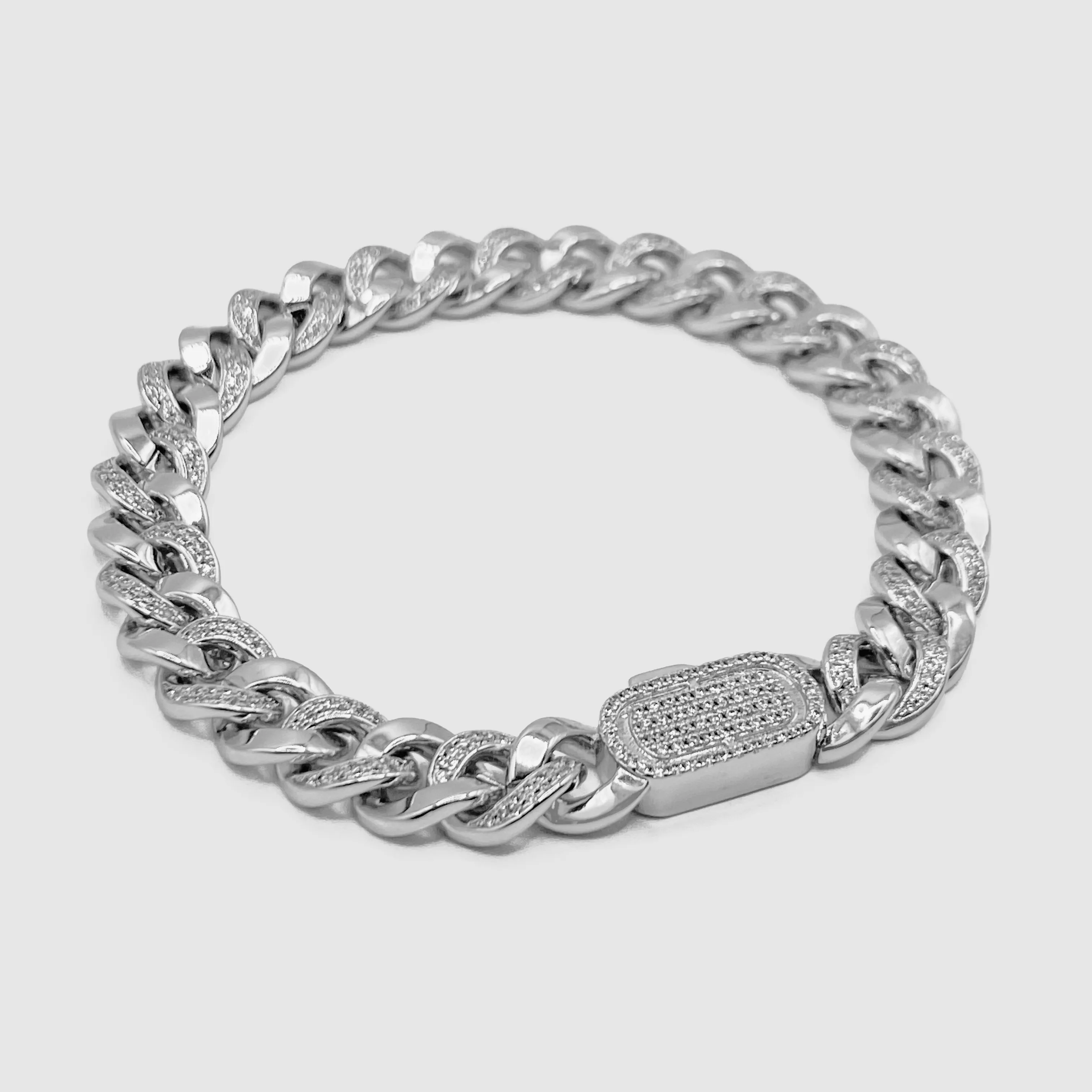 Half Iced Cuban Bracelet (Silver) 8mm