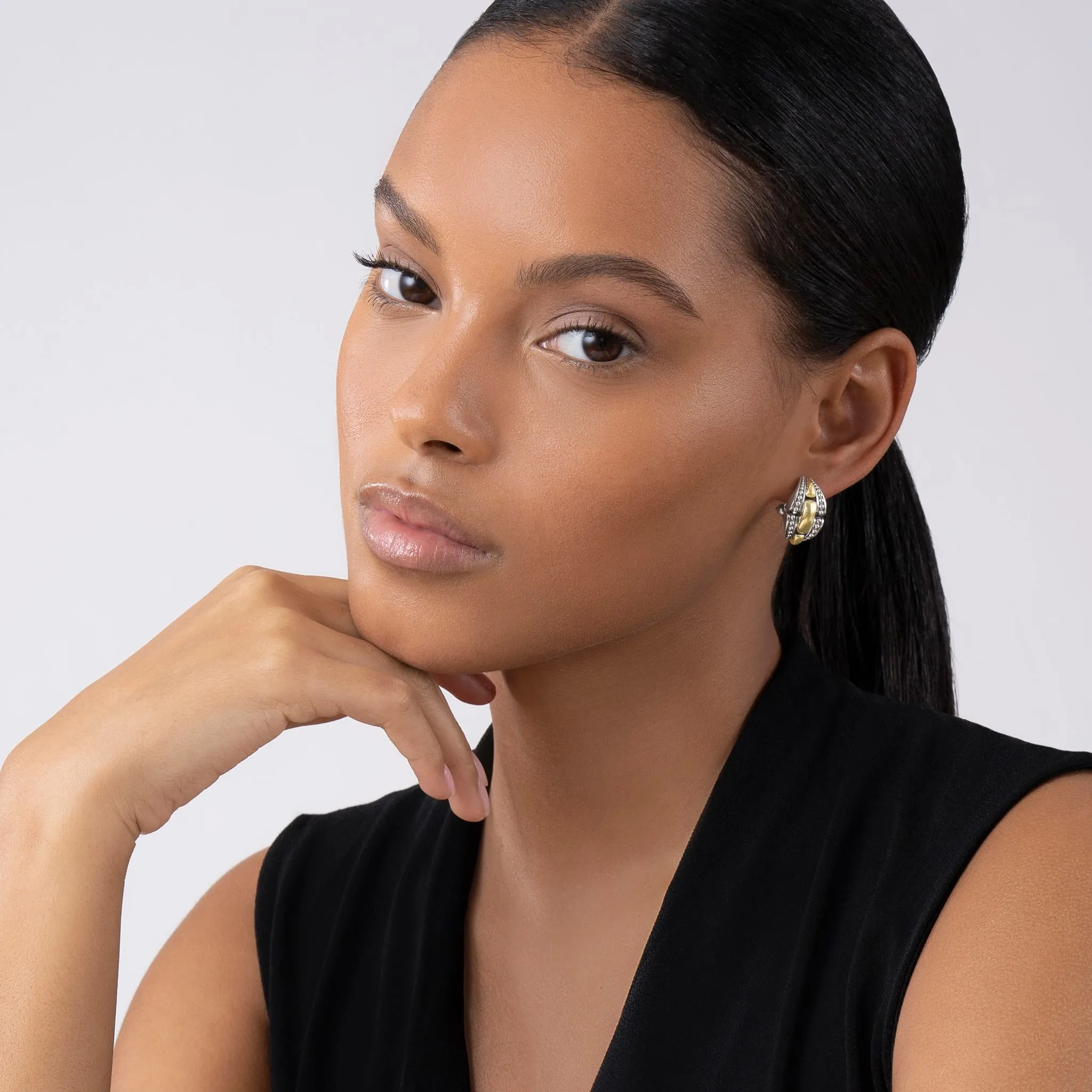 High Bar Two-Tone Caviar Link Earrings