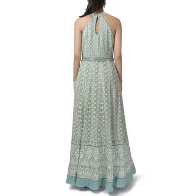 Ice Blue Embroidered Anarkali Gown With Bag Belt