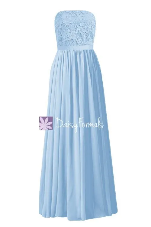 Ice Blue Lace Prom Dress Birthday Party Dress Strapless Lace Bridesmaids Dress (BM2345L)