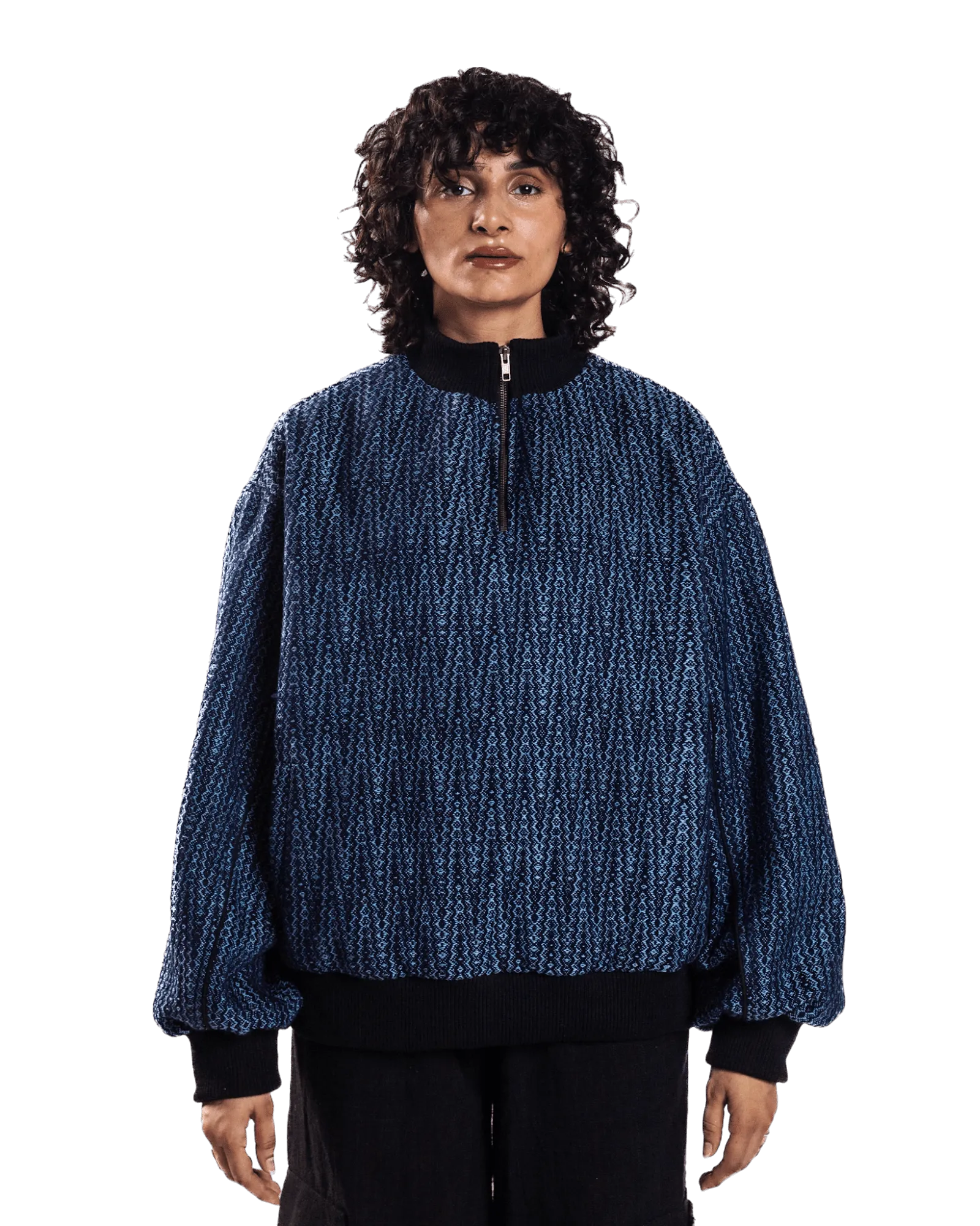 INDIGO HANDWOVEN DOBBY SWEATSHIRT