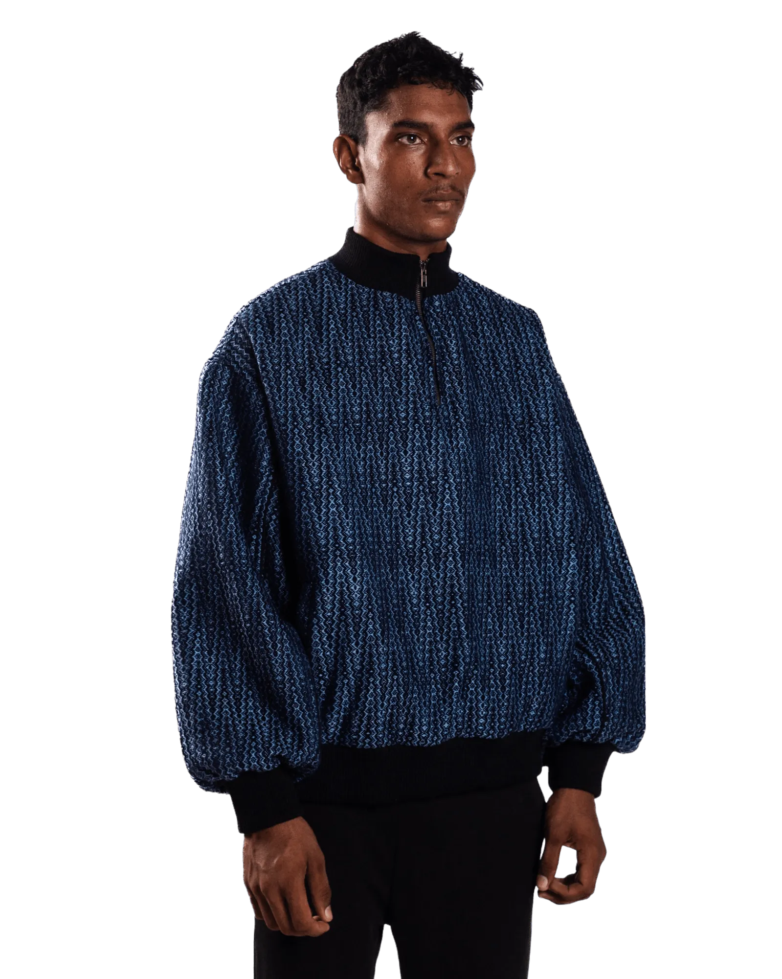 INDIGO HANDWOVEN DOBBY SWEATSHIRT