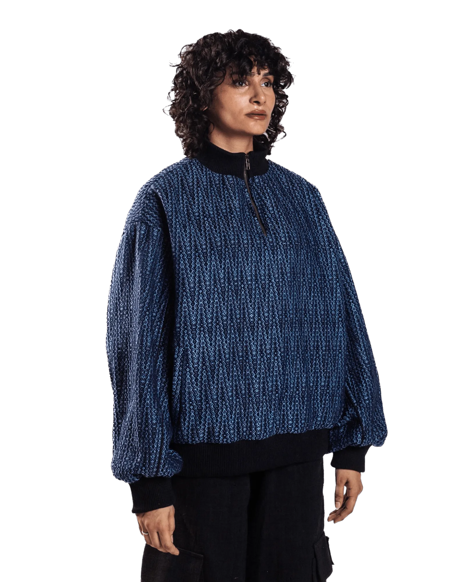 INDIGO HANDWOVEN DOBBY SWEATSHIRT