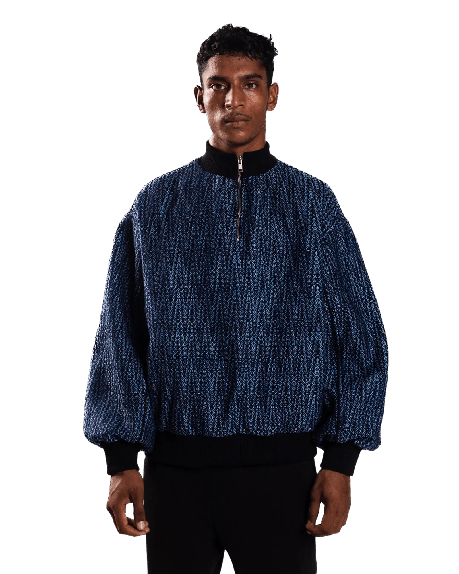 INDIGO HANDWOVEN DOBBY SWEATSHIRT