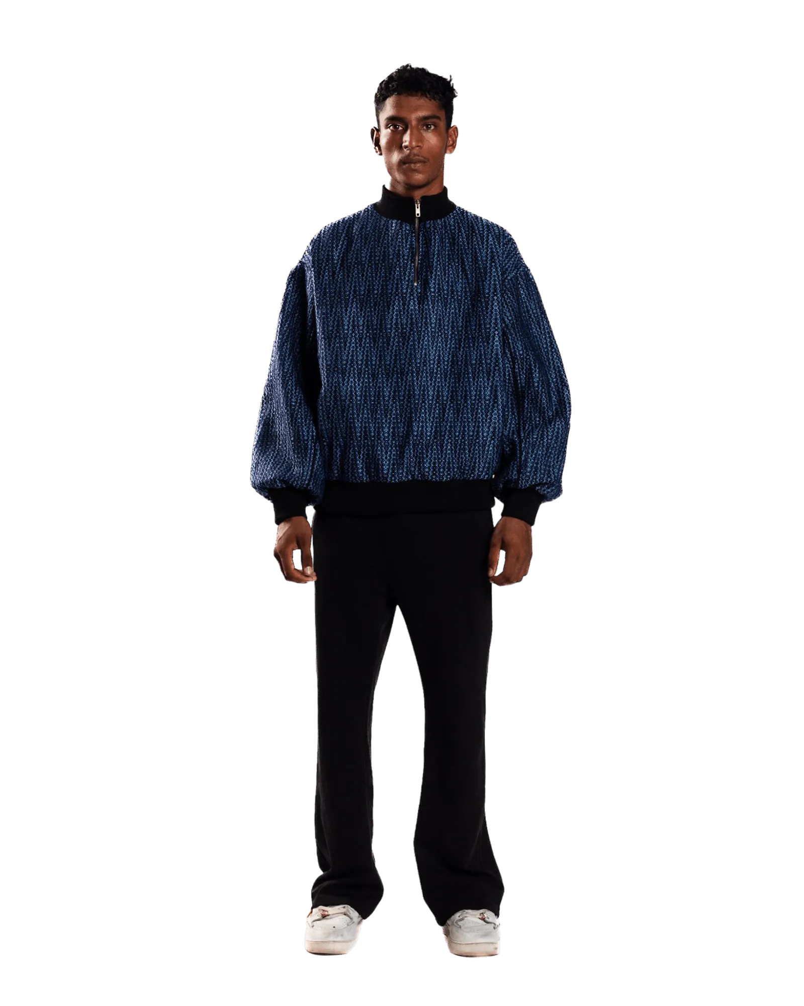 INDIGO HANDWOVEN DOBBY SWEATSHIRT