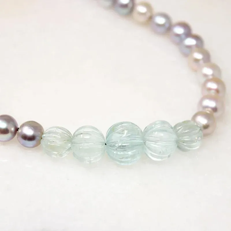 Misty Pearl & Aquamarine Bead Choker by Ancient Influences