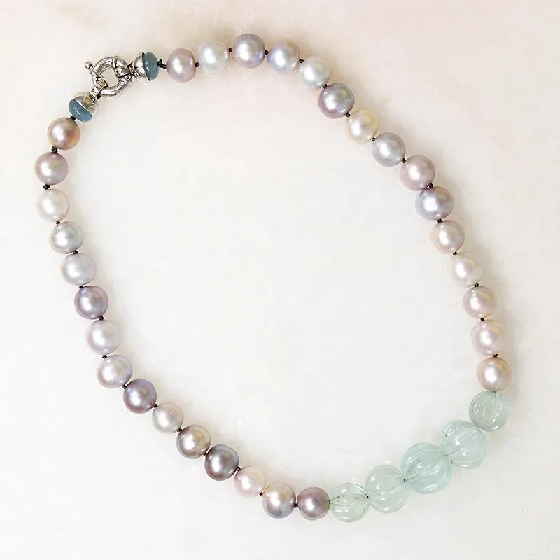 Misty Pearl & Aquamarine Bead Choker by Ancient Influences